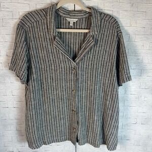Lucky Brand Womens Blouse button up casual light weight striped coastal travel